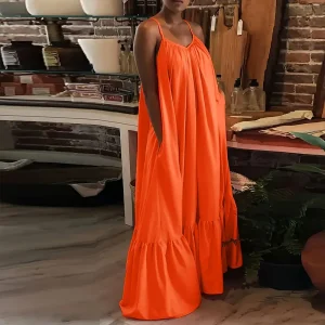 Sleeveless Dress for Women 2024 Summer Solid Vacation Pullover Beach Sundress Female Korean Fashion Slim Sexy Long Dresse