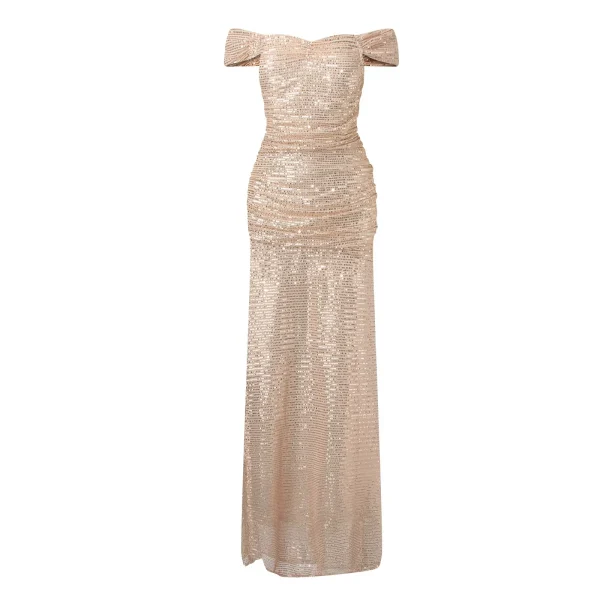 Women Off Shoulder Prom Dresses Elegant Sequin Solid Evening Party Dresses Ladies Luxury Wrap Split Sequined Maxi Formal Dress - Image 3