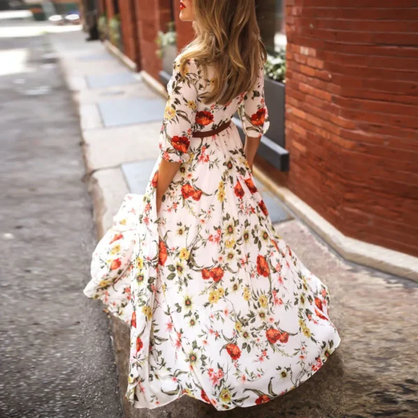 Spring Autumn Vintage Flower Floral Print Maxi Dress Office Lady Fashion Mujer Elegant Long Sleeve O-neck Dresses For Women 2023 - Image 2