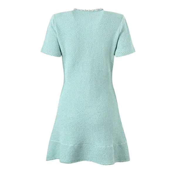 Luxury Designer Summer Autumn Diamond Sequin Knitted Dress For Women Ruffle Edge Beading Short Evening Party Dresses Green - Image 3