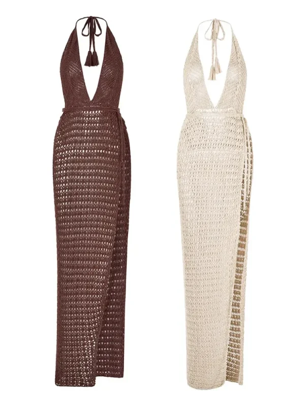 Sexy Knit Crochet Backless Dress 2024 Women Summer Vacation Beachwear Swimsuit Cover Up Tunic A2889 - Image 2