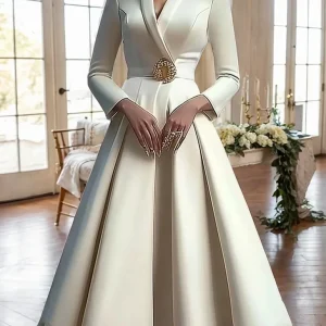 Elegant Wrap V Neck Long Sleeve Pleated Midi Dress Pleated A-line Office Lady Party Evening Midi Dresses for Women Spring 2025