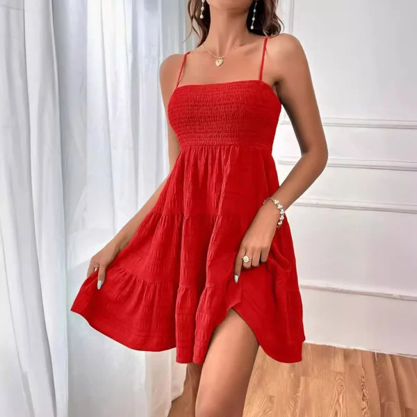 Party Dresses Short Dress Solid Ruffle Hem Short Dress Sleeveless Summer Mini Sexy Dress Dresses For Women 2024 Plus Size - Image 2
