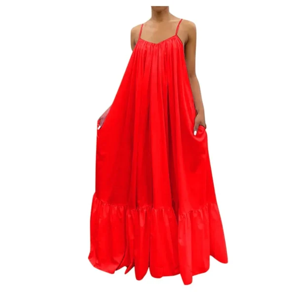 Spring Dress For Women Sexy Solid Strap Dress Pocket Loose Backless Big Swing Dresses Holiday Dresses For Women Wedding Guest - Image 3