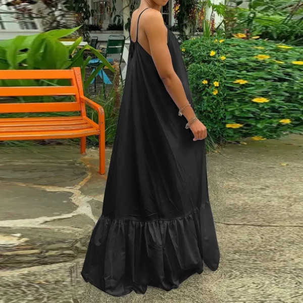Spring Dress For Women Sexy Solid Strap Dress Pocket Loose Backless Big Swing Dresses Holiday Dresses For Women Wedding Guest - Image 4